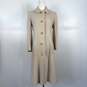 Ultima by Mr Vincent Vintage 100% Cashmere Long Coat Beige Neutral Luxury Sz S/M